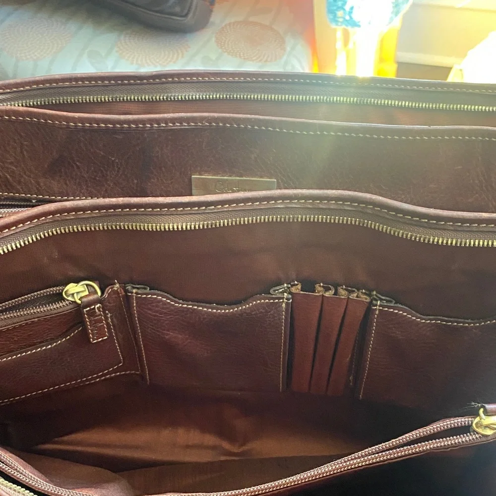 Leather Briefcase in Brown with Brass Accents